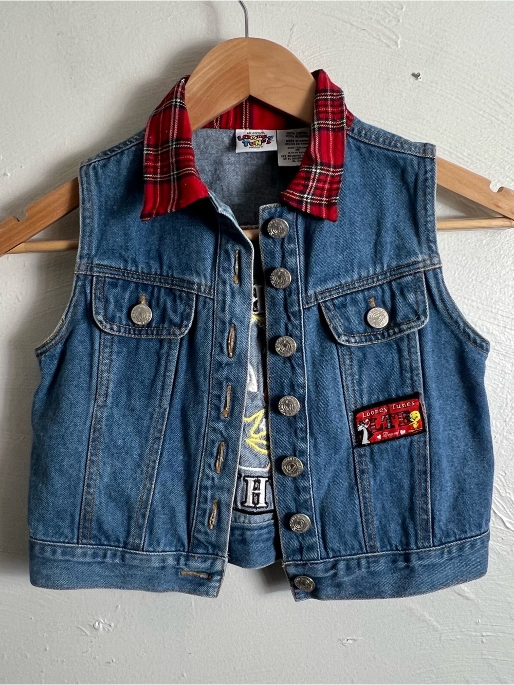 Vintage 1996 Tweety Bird Looney Tunes Jean Jacket Vest Kids 10